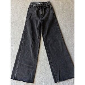 Pacsun‎ Puddle Wide Leg High Rise Jeans Black Washed Raw Hem Size 23